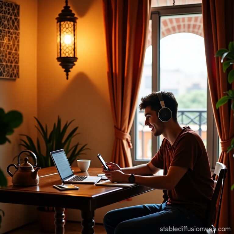 Illustration of A Young Guy Listening To Moroccan Arabic Aka Darija.