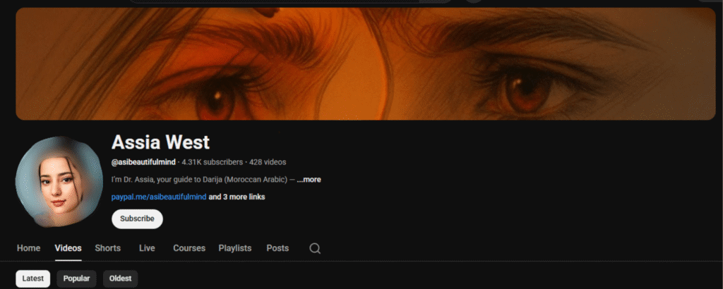 Learn Moroccan Arabic through Youtube videos, Assia West