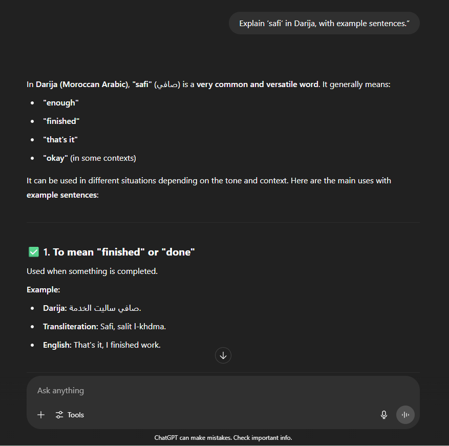 Chatgpt translating Darija to English